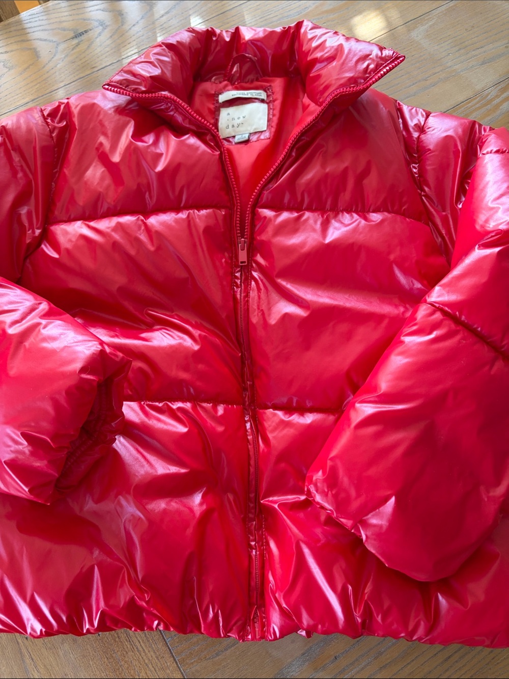 a new day Shiny Red Quilted Puffer Jacket